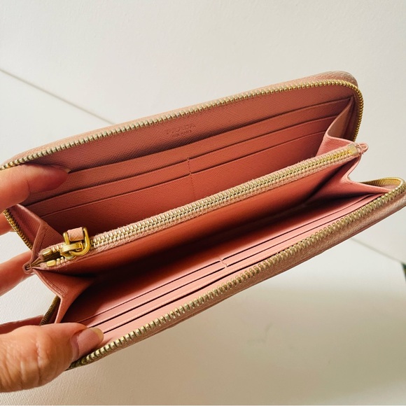 PRADA Saffiano Leather Flower Pearl Long  Zip Around Wallet - Picture 6 of 8